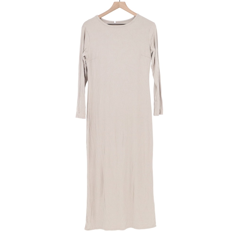Unbranded Maxi Dress Womens M/L Bodycon Beige Long Sleeve Stretch Excellent